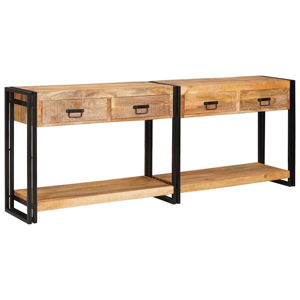 vidaXL Table console 2 Pièces Marron Bois de manguier brut massif