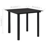 vidaXL Table à dîner de jardin Noir 80x80x74 cm Acier et verre