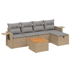 vidaXL Salon de jardin avec coussins 6Pièces mélange beige résine tressée