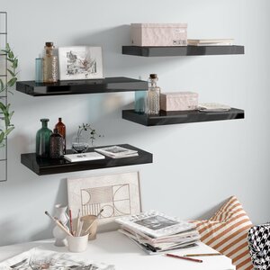 vidaXL Étagère murale flottante 4 Pièces Noir brillant 50x23x3 8 cm MDF
