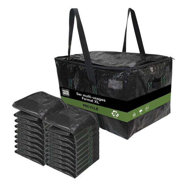 Pack and Move - Lot 16 Sacs Rangement Recylés - 55 x 35 x 30 cm - Poignées solides - Déménagement et Transport - Ultra Résistant - Réutilisable - 55L