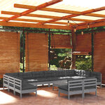 vidaXL Salon de jardin 13 Pièces avec coussins Gris Bois de pin solide