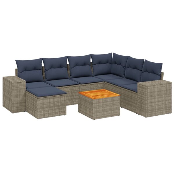 vidaXL Salon de jardin 8 Pièces avec coussins gris résine tressée