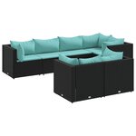 vidaXL Salon de jardin 7 Pièces avec coussins Noir Résine tressée