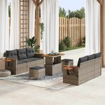 vidaXL Ensemble de canapé de jardin avec coussin 9 Pièces Gris Poly rotin