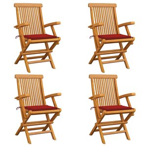 vidaXL Chaises de jardin et coussins rouge lot de 4 Bois teck massif