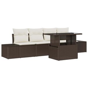 vidaXL Ensemble de canapé de jardin avec coussin 5 Pièces Marron et Crème