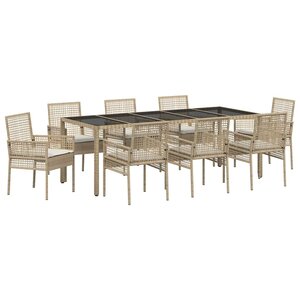 vidaXL Ensemble de salle à manger pour jardin 9 Pièces Beige polyrotin
