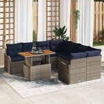 vidaXL Ensemble de canapé de jardin 9 Pièces Gris et bleu marine