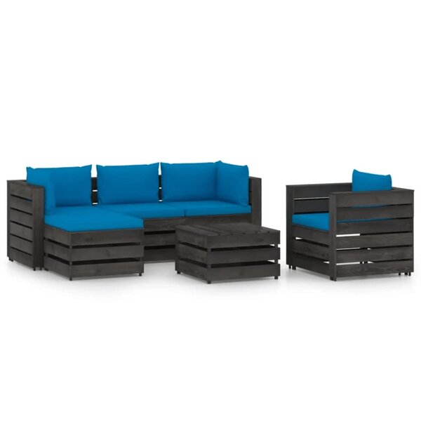 vidaXL Salon de jardin 6 Pièces avec coussins Bois imprégné de gris