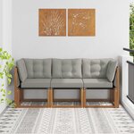 vidaXL Canapé d’extérieur milieu et coin avec coussin 3 Pièce Naturel