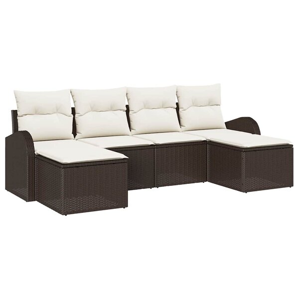 vidaXL Ensemble de canapé de jardin 6 Pièces Marron Poly rotin