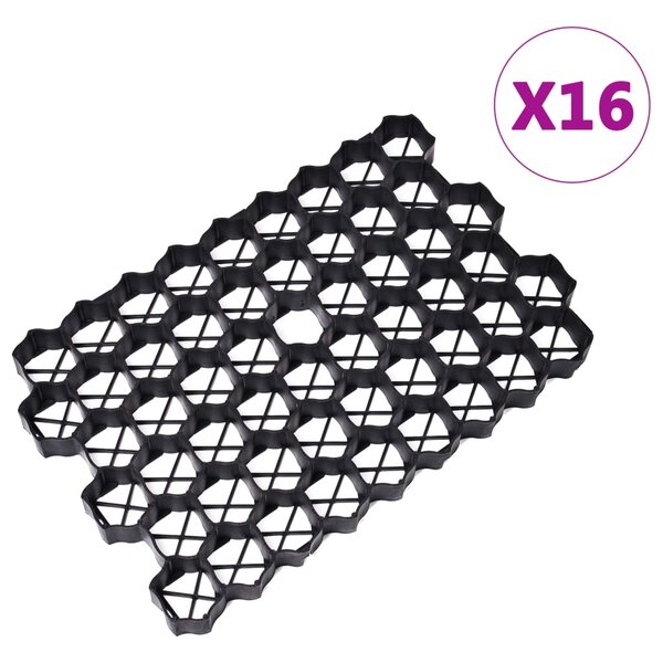 vidaXL Grilles d'herbe 16 Pièces noir 60x40x3 cm plastique