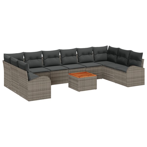 vidaXL Ensemble de Canapé de Jardin 11 Pièces Gris Grand Rotin
