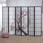 Paravent bois 6 pans noir Shoji fleurs