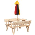 vidaXL Table de pique-nique pour 4 enfants avec parasol bois de sapin