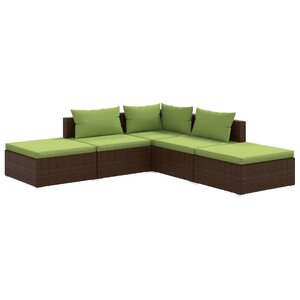 vidaXL Salon de jardin 5 Pièces avec coussins résine tressée marron