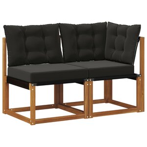 vidaXL Canapé d’extérieur milieu et coin avec coussin 2 Pièce Naturel