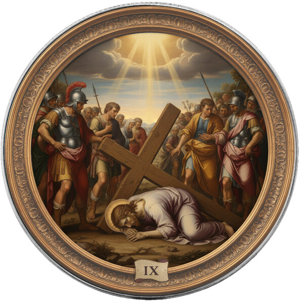 Monnaie JESUS FALLS THE THIRD TIME Station IX Via Crucis 1 Oz Argent 1$ USA 2026 (PRÉCOMMANDE)