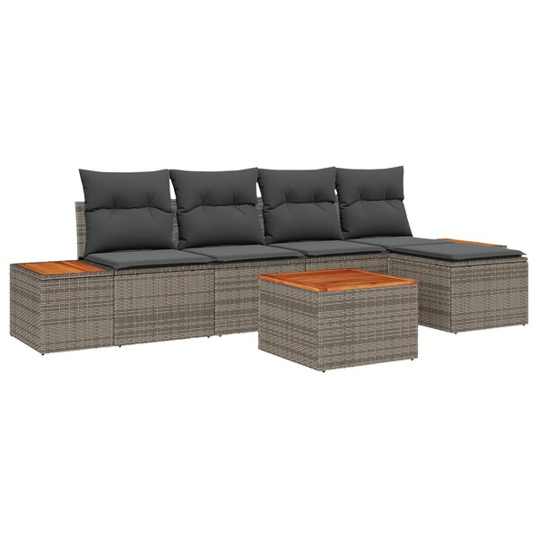 vidaXL Ensemble de canapé de jardin 6 pièces avec coussins Gris Rotin Synthétique Acacia