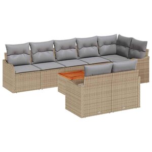 vidaXL Ensemble de canapé de jardin avec coussin 9 Pièces Beige polyrotin