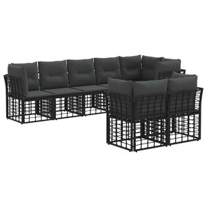 vidaXL Ensemble de canapés d'extérieur Noir Polyester