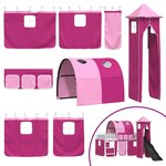 vidaXL Lit mezzanine pour enfants Blanc et rose 90 x 200 cm Métал