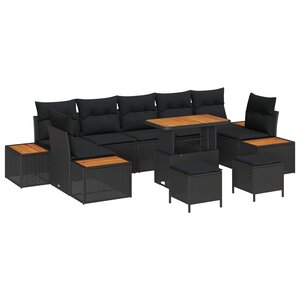 vidaXL Ensemble de canapé de jardin avec coussin 10 Pièces Noir