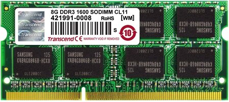 TRANSCEND DDR3 8Go SO DIMM 204b 1600 MHz DDR3 8 Go SO DIMM 204 broches 1600  MHz / PC312800 CL11 1.5 V memoire sans tampon NON ECC - La Poste