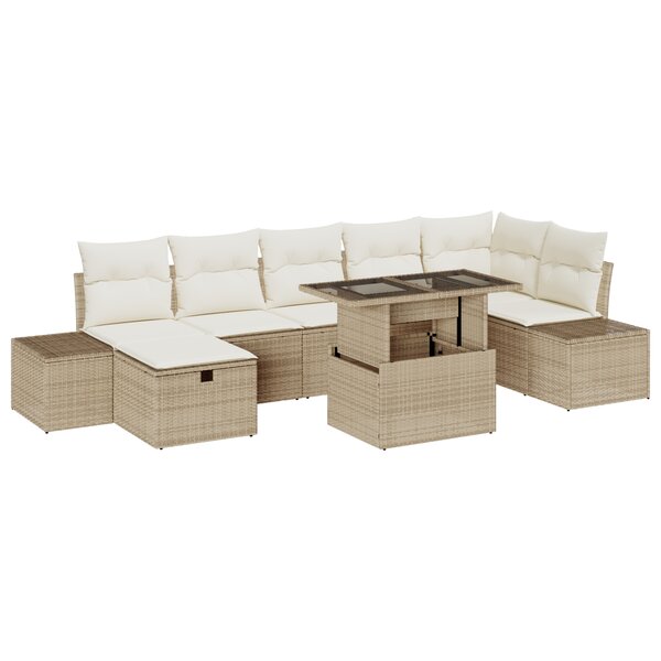 vidaXL Set de Sofa de Jardin 8 Pièces avec Coussins Beige Poly Rotin
