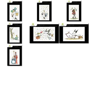 Lot de 7 cartes postales - cigogne humoristique 1 - dessins nicolas mengus