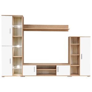 vidaXL Meuble TV mural avec lumière LED Chêne sonoma et blanc