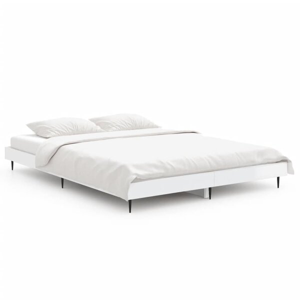 vidaXL Cadre de lit blanc brillant 135x190 cm bois d'ingénierie