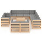 vidaXL Salon de jardin 12 Pièces avec coussins Bois de pin massif