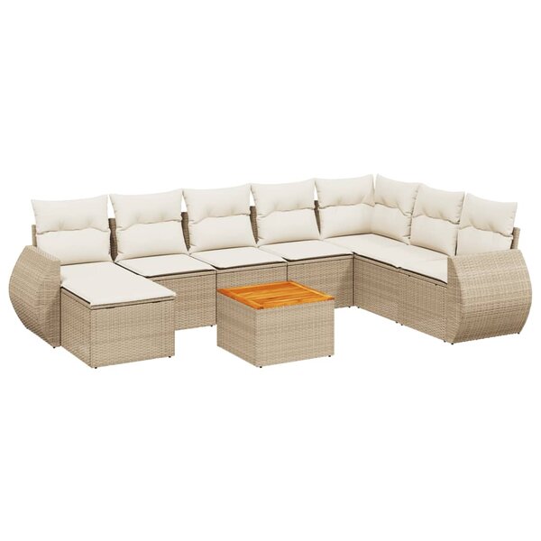 vidaXL Salon de jardin avec coussins 9 Pièces beige résine tressée