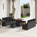 vidaXL Ensemble de canapé de jardin avec coussin 9 Pièces Noir Poly rotin