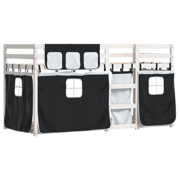 vidaXL Lit superposé avec rideaux blanc/noir 75x190 cm bois pin massif