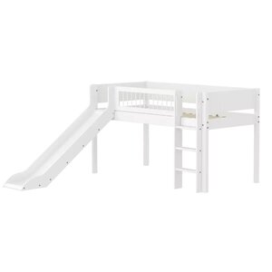 Flexa WHITE Lit mi-hauteur avec echelle droite et toboggan 90 x 200 cm Barriere a barreaux Blanc