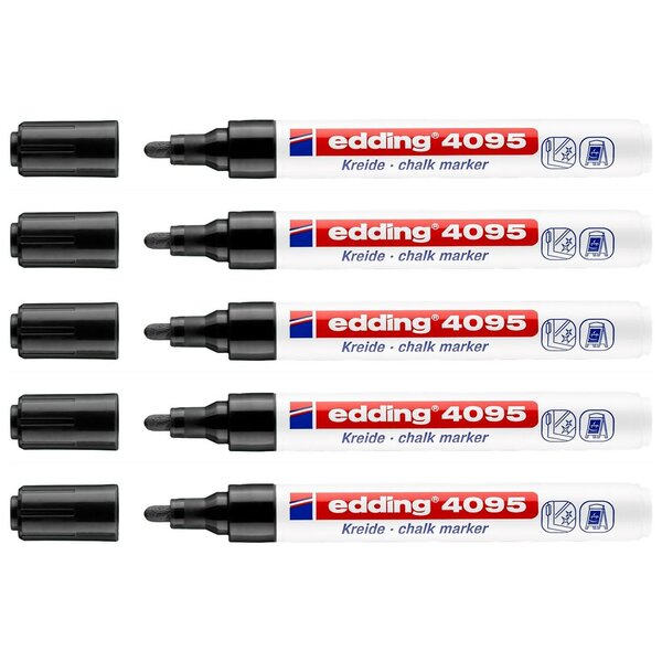 Marqueur Craie Liquide 4095 Noir Pointe Moyenne 2-3 mm x 5 EDDING