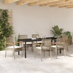 vidaXL Ensemble de salle à manger de jardin 7 pièces avec coussins Beige Poly Rattan