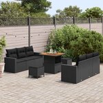vidaXL Ensemble de canapé de jardin 9 Pièces Noir polyrotin