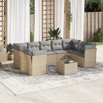 vidaXL Salon de jardin avec coussins 10 Pièces beige résine tressée