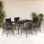 vidaXL Ensemble à manger de jardin et coussins 7 Pièces gris rotin