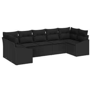 vidaXL Ensemble de jardin de salle à manger de 7 pièces avec coussins en poly rattan noir