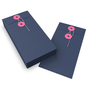 Lot de 20 enveloppes bleue marine + rose à rondelle et ficelle 220x110