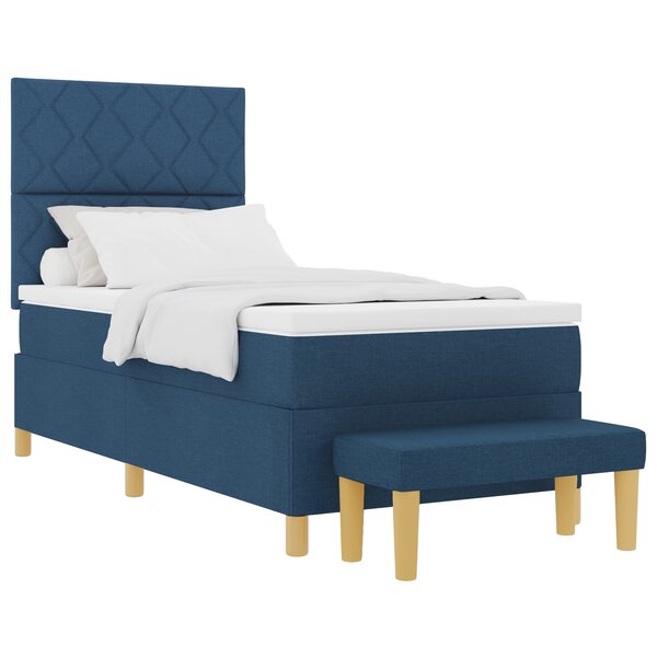 vidaXL Lit à ressorts avec matelas & banc bleu 100x200 cm tissu