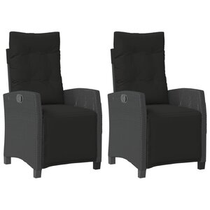vidaXL Chaises inclinables de jardin lot de 2 repose-pied noir rotin