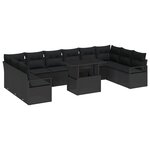 vidaXL Ensemble de Canapé de Jardin 11 Pièces Noir en Poly Rattan avec Coussins