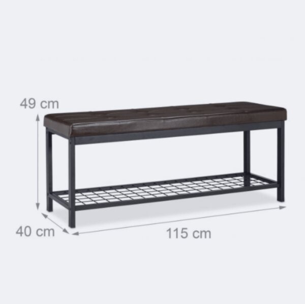 Banc banquette range chaussures ouvert synthétique support grillage métal 115 cm marron 13_0000367_3