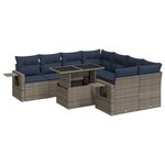 vidaXL Salon de jardin avec coussins 9 Pièces noir résine tressée acacia